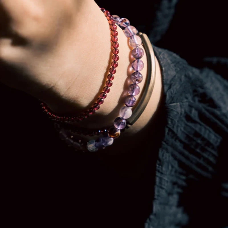 Bracciale multistrato Buddha Stones Retro in ametista da 6 mm e granato da 4 mm - Image 11