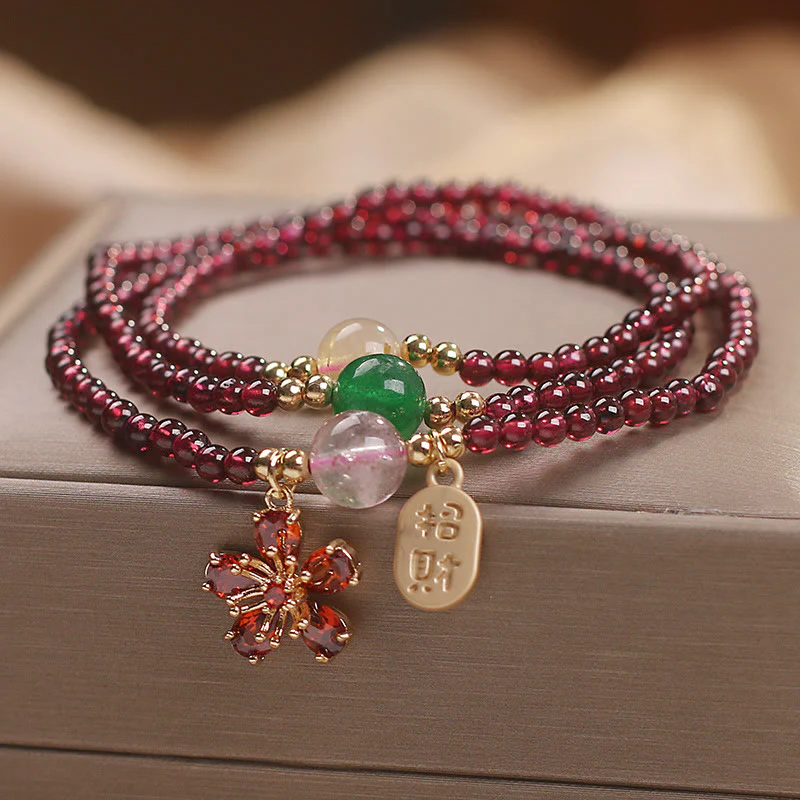 Bracciale multistrato con perle di granato ultrasottili naturali da 3 mm Buddha Stones, fiore di ciliegio, attrae fortuna e protezione - Image 7