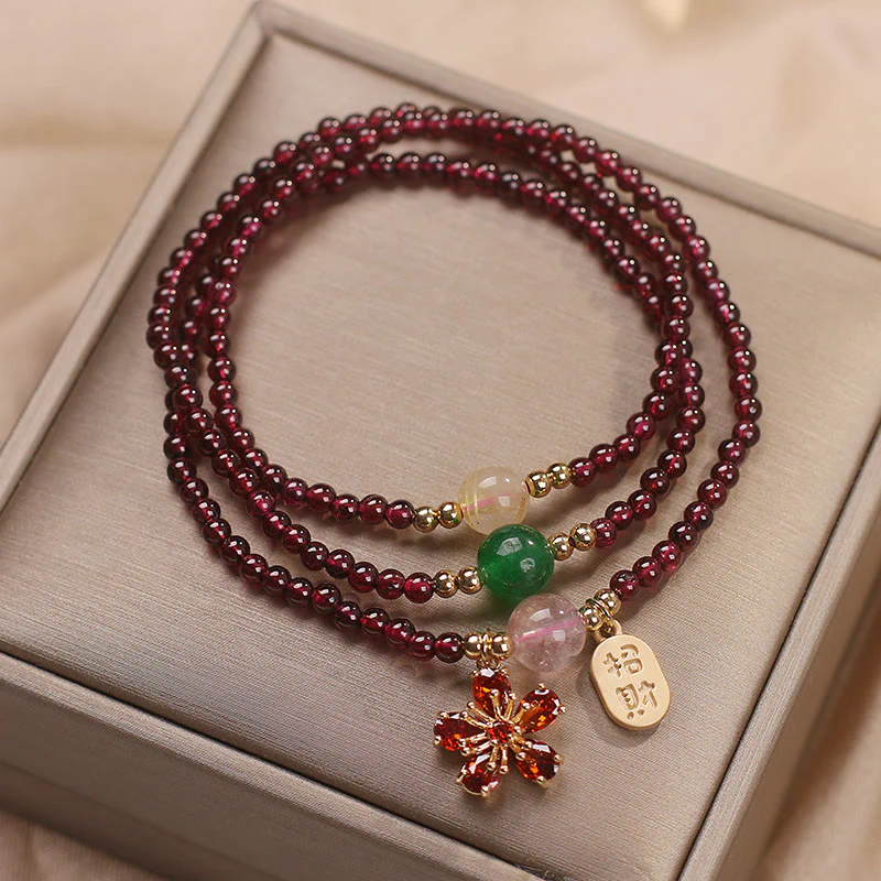 Bracciale multistrato con perle di granato ultrasottili naturali da 3 mm Buddha Stones, fiore di ciliegio, attrae fortuna e protezione - Image 9