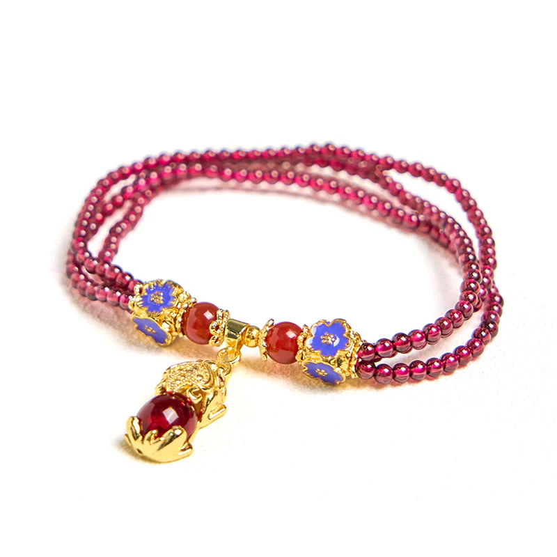 Bracciale multistrato di purificazione PiXiu Flower con perle di granato naturale da 3 mm Buddha Stones - Image 8