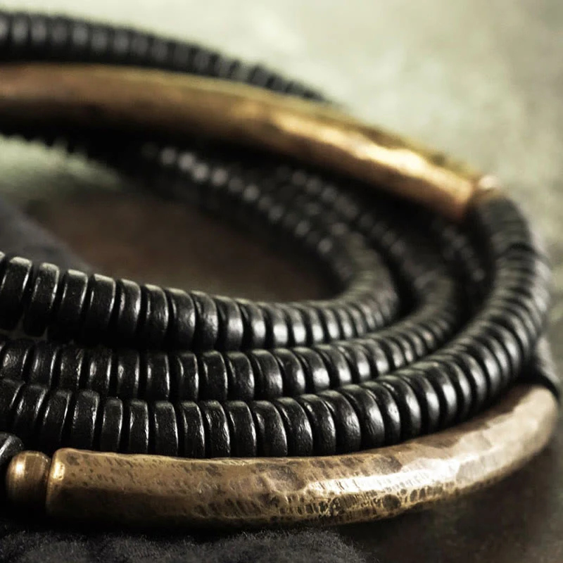 Bracciale multistrato in ottone, rame e legno di ebano Buddha Stones - Image 10
