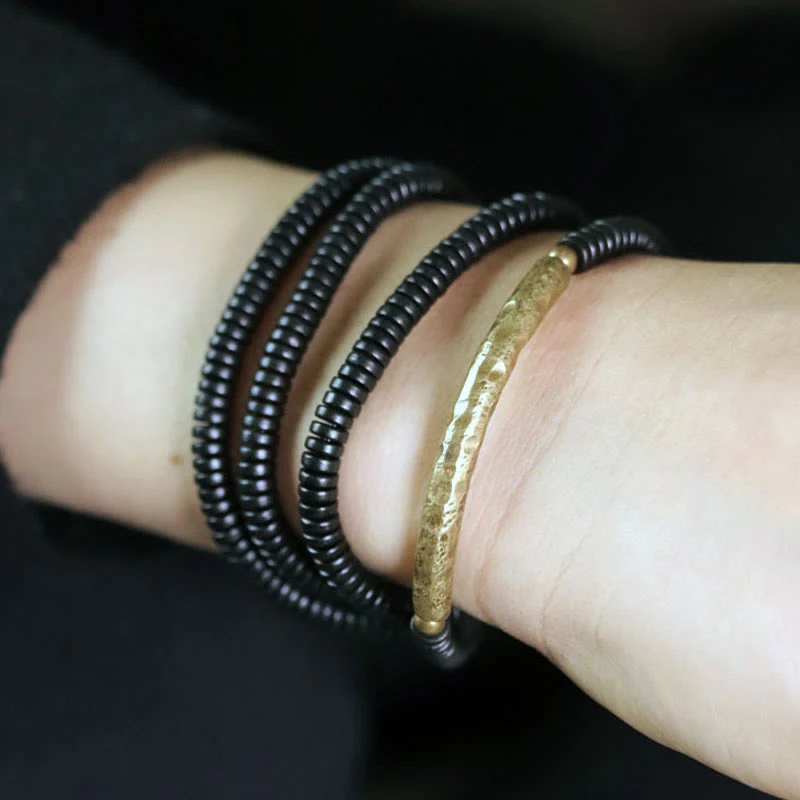 Bracciale multistrato in ottone, rame e legno di ebano Buddha Stones - Image 14