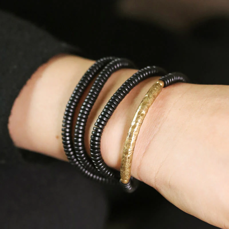 Bracciale multistrato in ottone, rame e legno di ebano Buddha Stones - Image 16