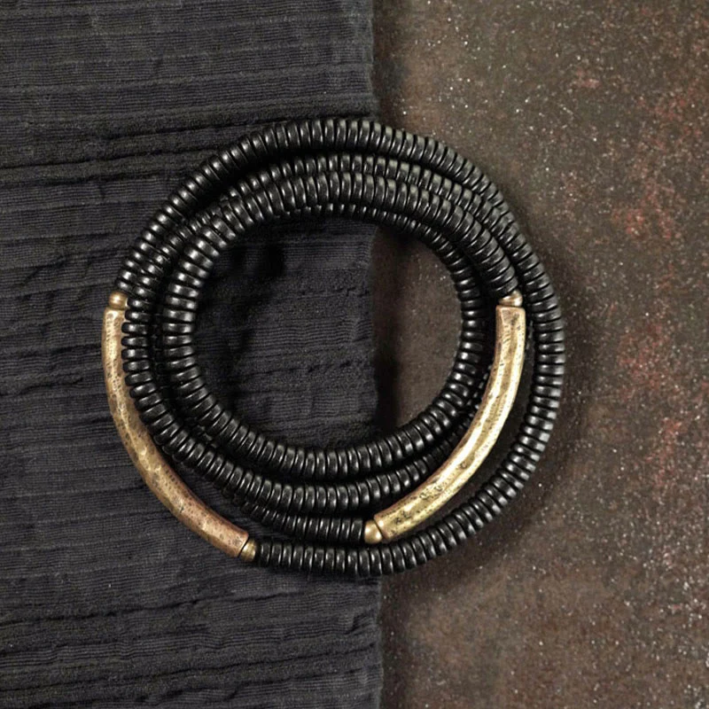 Bracciale multistrato in ottone, rame e legno di ebano Buddha Stones - Image 3