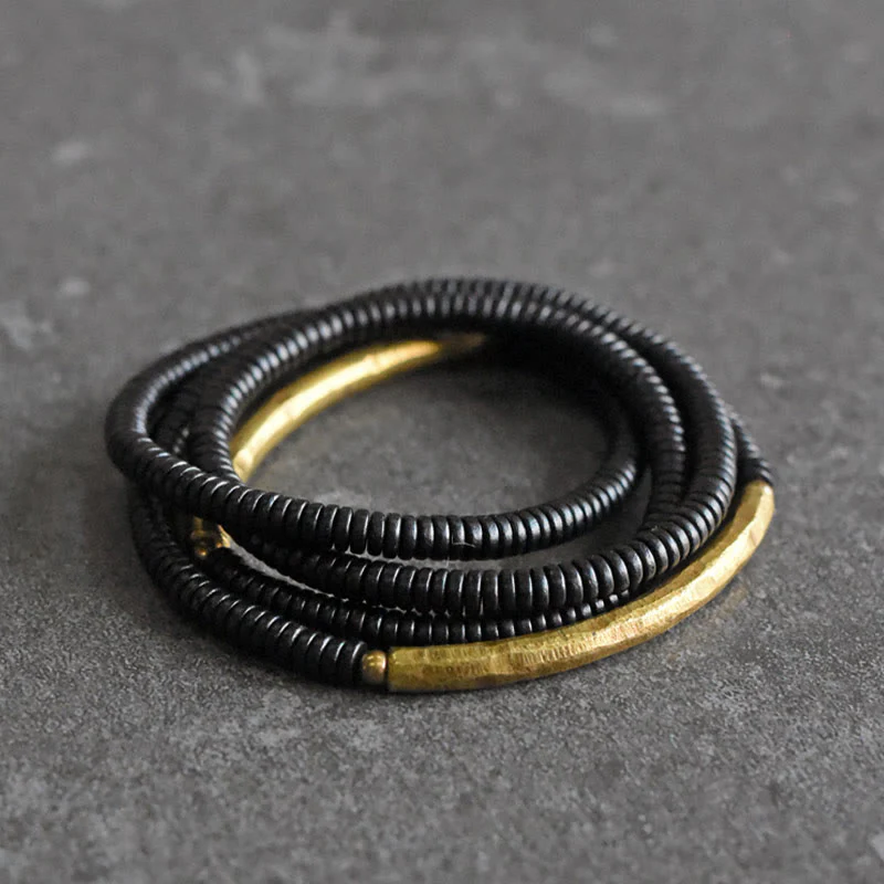 Bracciale multistrato in ottone, rame e legno di ebano Buddha Stones - Image 4