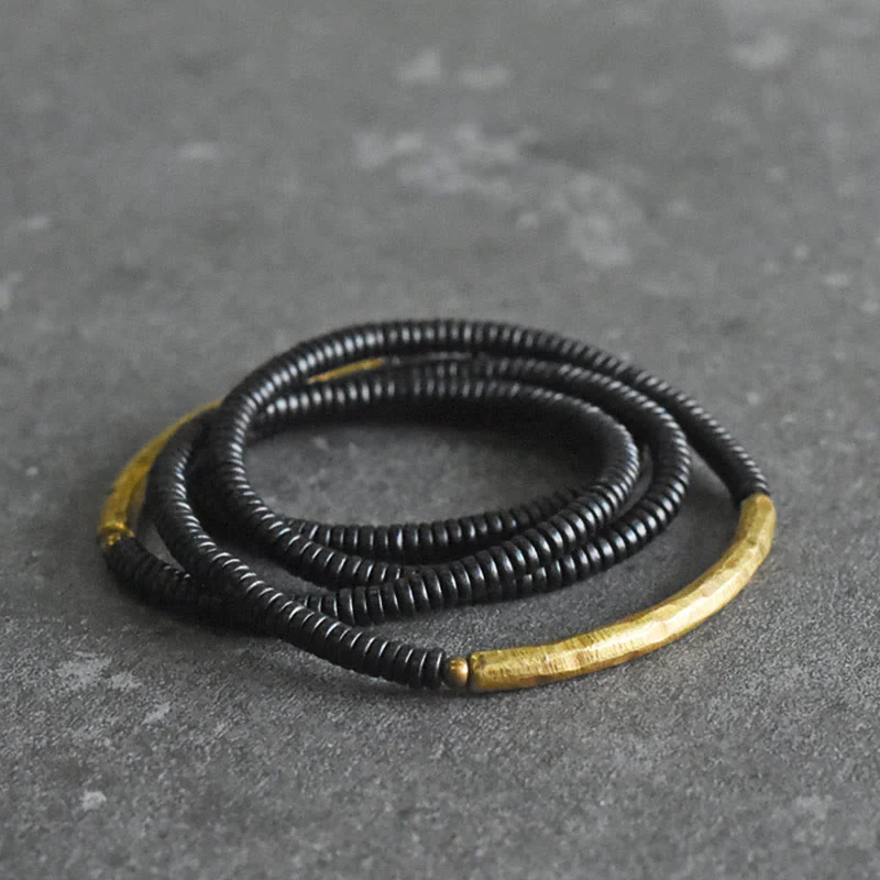 Bracciale multistrato in ottone, rame e legno di ebano Buddha Stones - Image 5