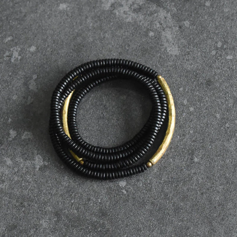 Bracciale multistrato in ottone, rame e legno di ebano Buddha Stones - Image 6