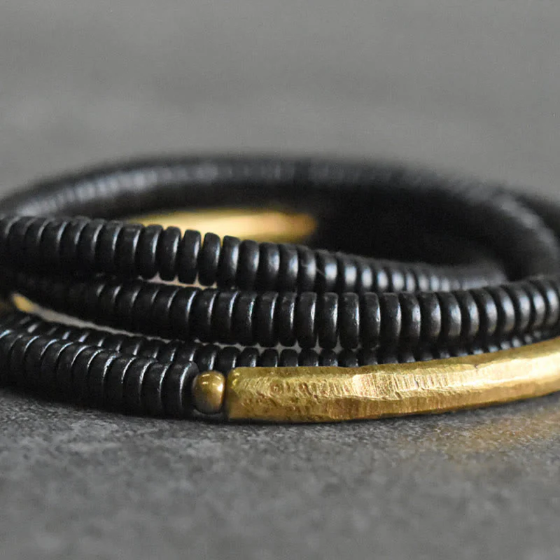 Bracciale multistrato in ottone, rame e legno di ebano Buddha Stones - Image 9