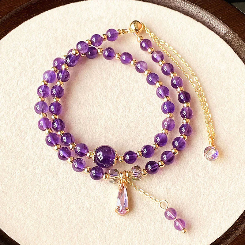 Bracciale multistrato in perle di ametista naturale Buddha Stones - Image 4