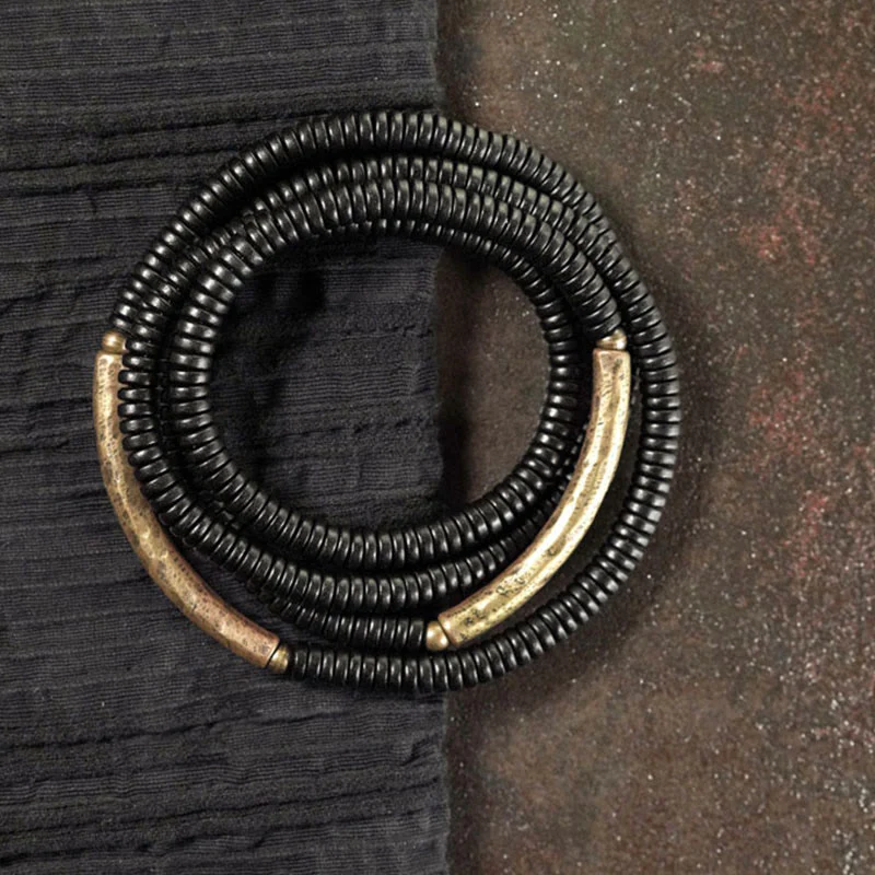 Bracciale multistrato in rame con perline di legno di ebano tibetano Buddha Stones