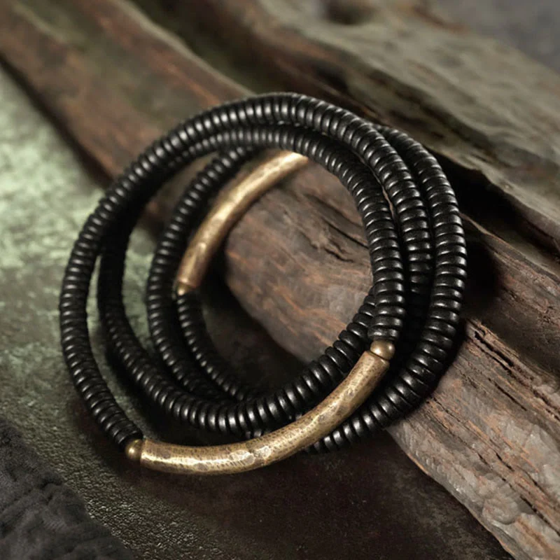 Bracciale multistrato in rame con perline di legno di ebano tibetano Buddha Stones - Image 2