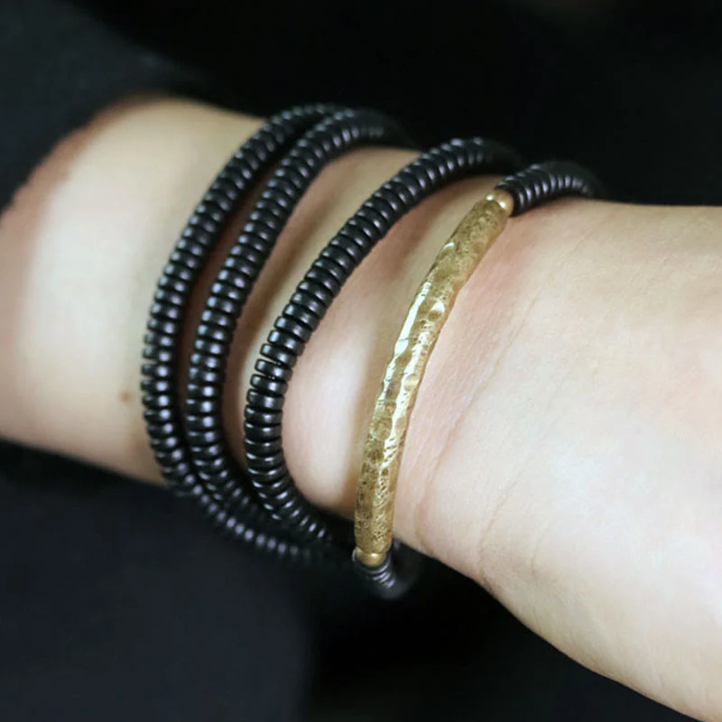 Bracciale multistrato in rame con perline di legno di ebano tibetano Buddha Stones - Image 6