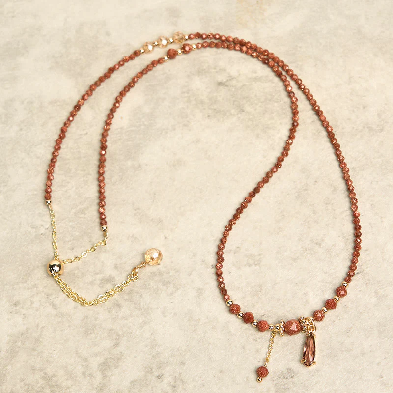 Bracciale multistrato positivo con perline di pietra d'oro naturale da 2 mm Buddha Stones - Image 5