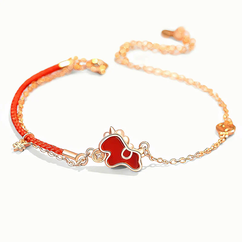 Bracciale portafortuna con ciondolo a moneta in agata rossa con filo rosso in argento sterling 925 "Anno del cavallo" Buddha Stones - Image 3