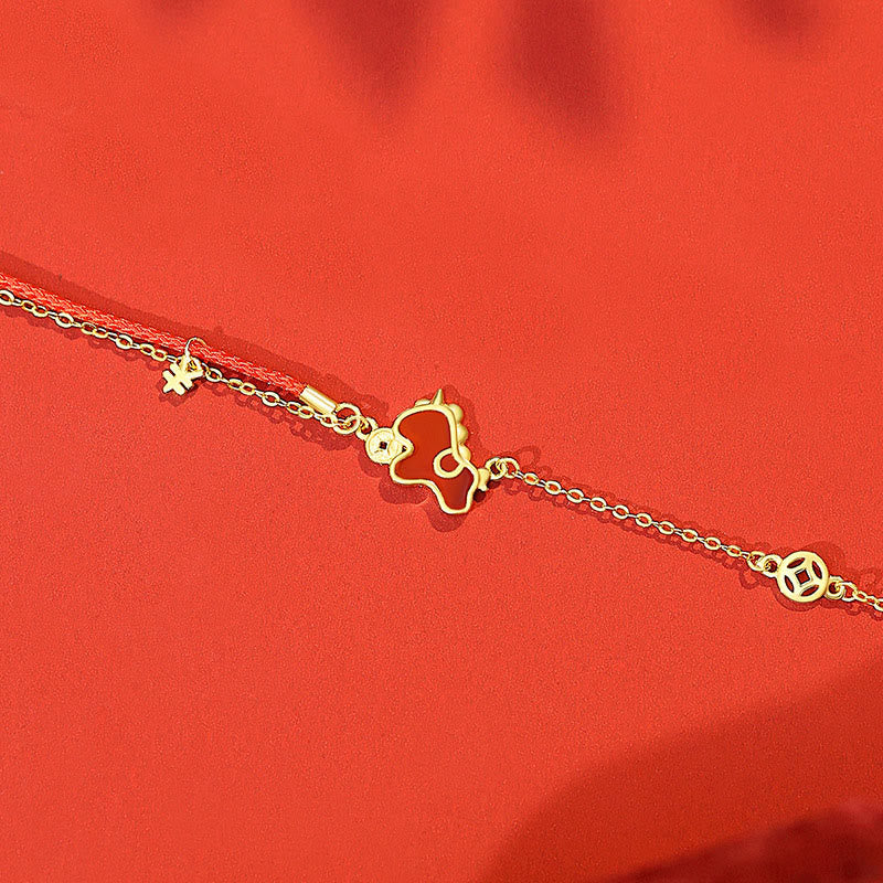 Bracciale portafortuna con ciondolo a moneta in agata rossa con filo rosso in argento sterling 925 "Anno del cavallo" Buddha Stones - Image 8