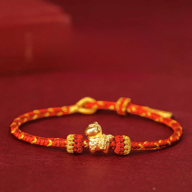 Bracciale regolabile con corda intrecciata e portafortuna dell'anno del cavallo, in oro 999, Buddha Stones - Image 12