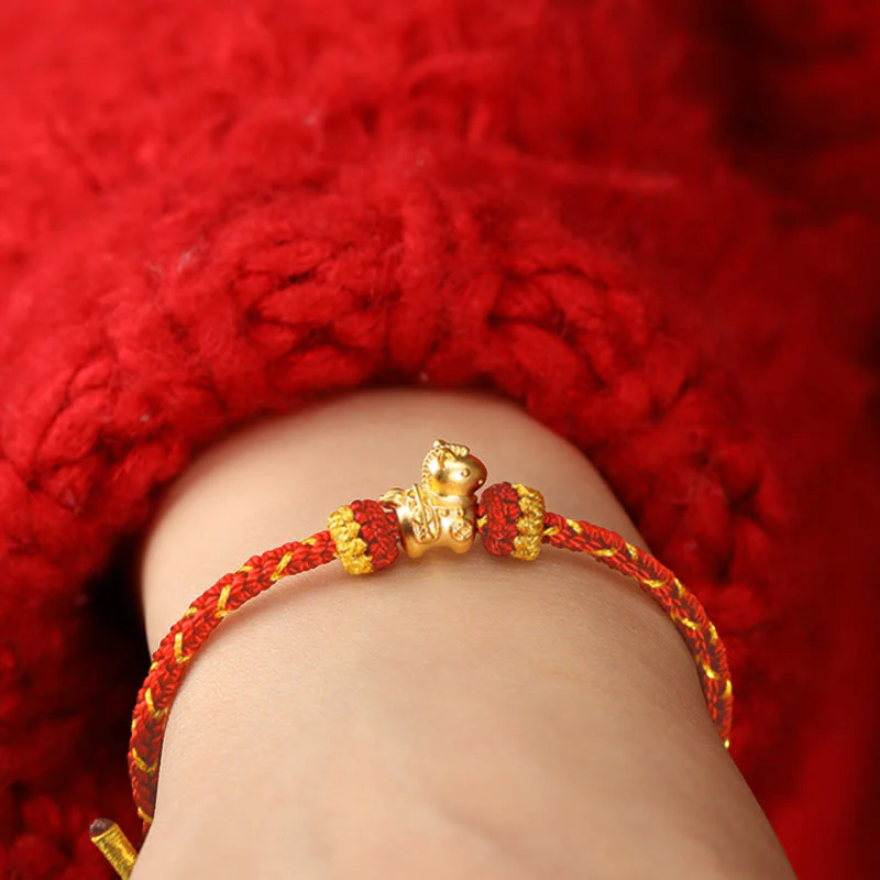 Bracciale regolabile con corda intrecciata e portafortuna dell'anno del cavallo, in oro 999, Buddha Stones - Image 14