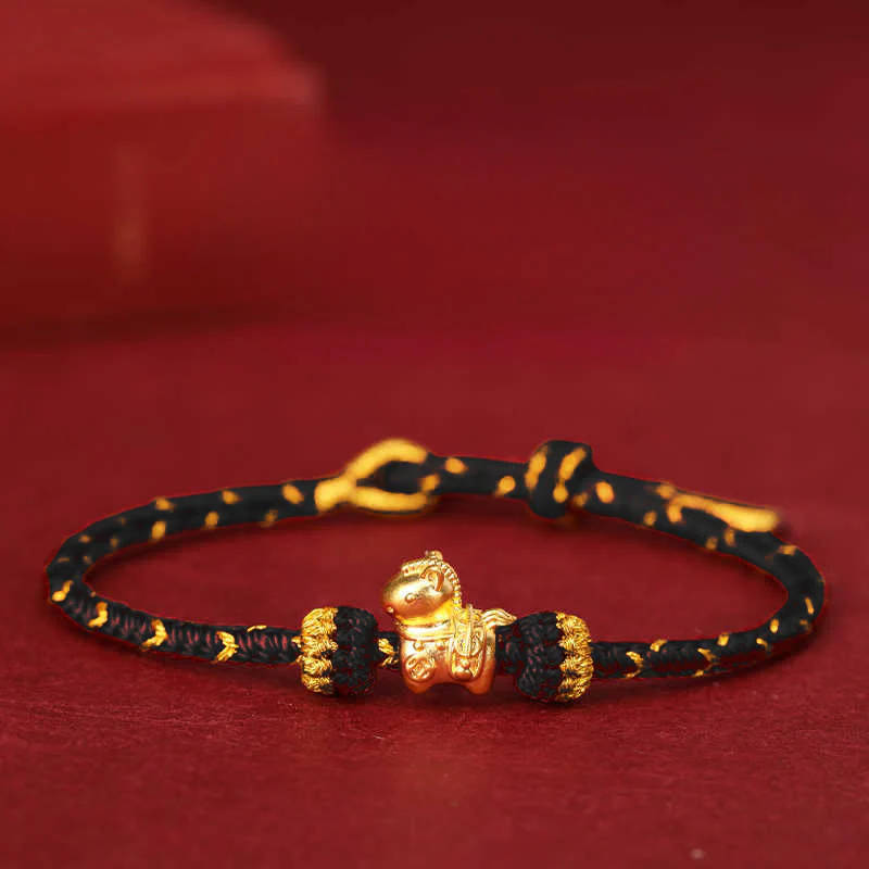 Bracciale regolabile con corda intrecciata e portafortuna dell'anno del cavallo, in oro 999, Buddha Stones - Image 16