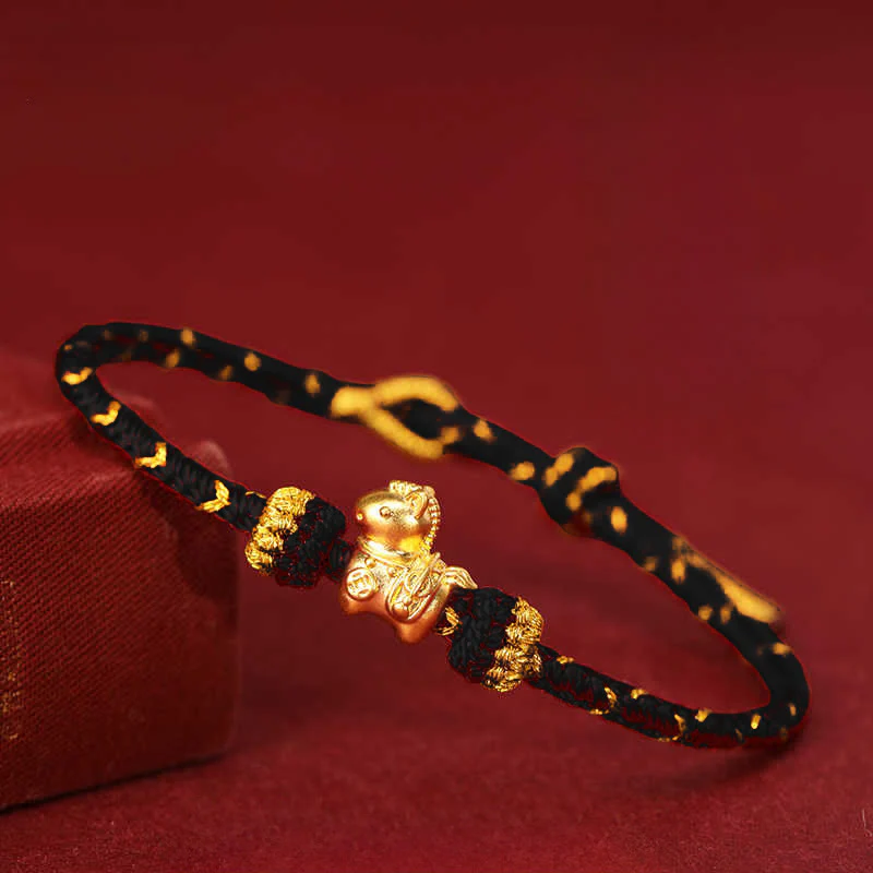Bracciale regolabile con corda intrecciata e portafortuna dell'anno del cavallo, in oro 999, Buddha Stones - Image 17