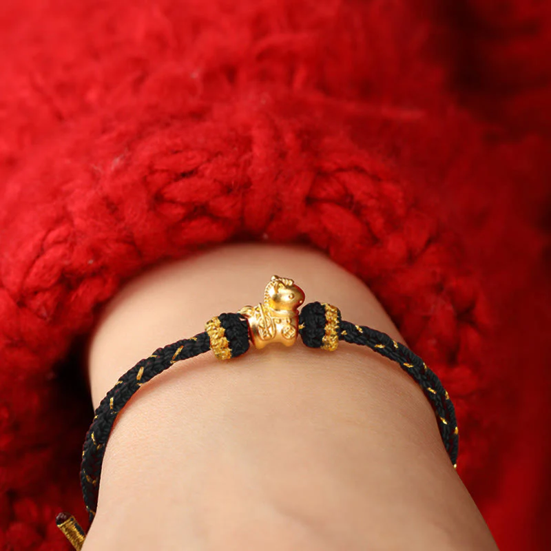 Bracciale regolabile con corda intrecciata e portafortuna dell'anno del cavallo, in oro 999, Buddha Stones - Image 18