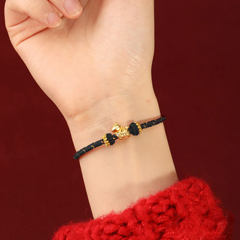 Bracciale regolabile con corda intrecciata e portafortuna dell'anno del cavallo, in oro 999, Buddha Stones - Image 19