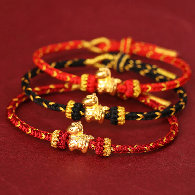 Bracciale regolabile con corda intrecciata e portafortuna dell'anno del cavallo, in oro 999, Buddha Stones - Image 22