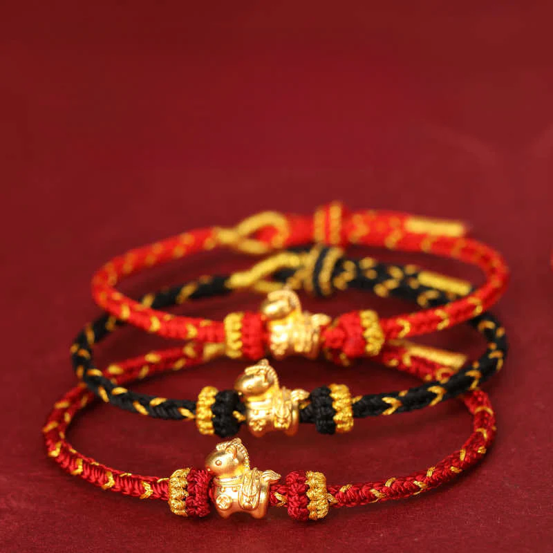 Bracciale regolabile con corda intrecciata e portafortuna dell'anno del cavallo, in oro 999, Buddha Stones - Image 23