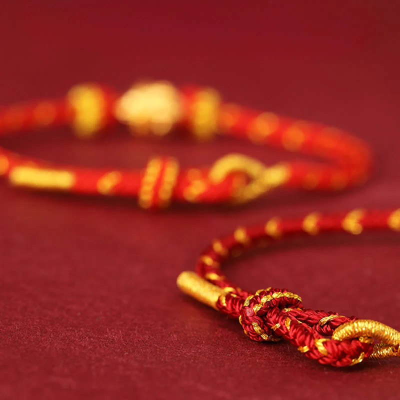 Bracciale regolabile con corda intrecciata e portafortuna dell'anno del cavallo, in oro 999, Buddha Stones - Image 4