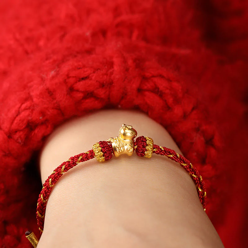Bracciale regolabile con corda intrecciata e portafortuna dell'anno del cavallo, in oro 999, Buddha Stones - Image 5