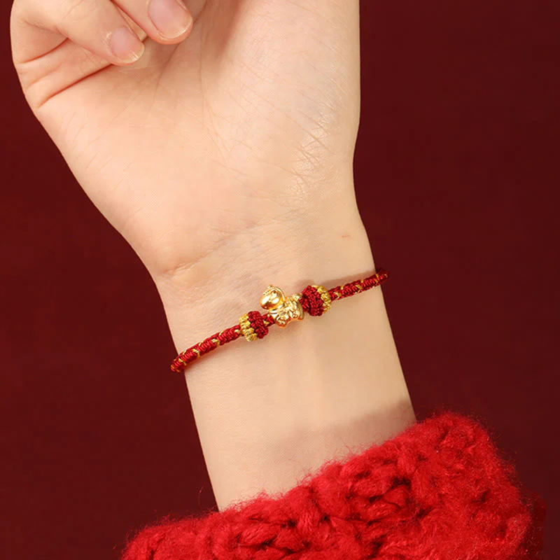 Bracciale regolabile con corda intrecciata e portafortuna dell'anno del cavallo, in oro 999, Buddha Stones - Image 8