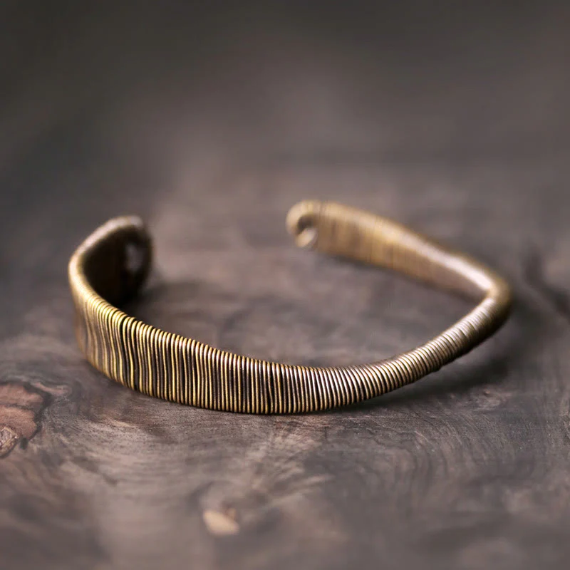 Bracciale regolabile con polsino in ottone e rame, con design semplice, per fortuna e ricchezza, Buddha Stones