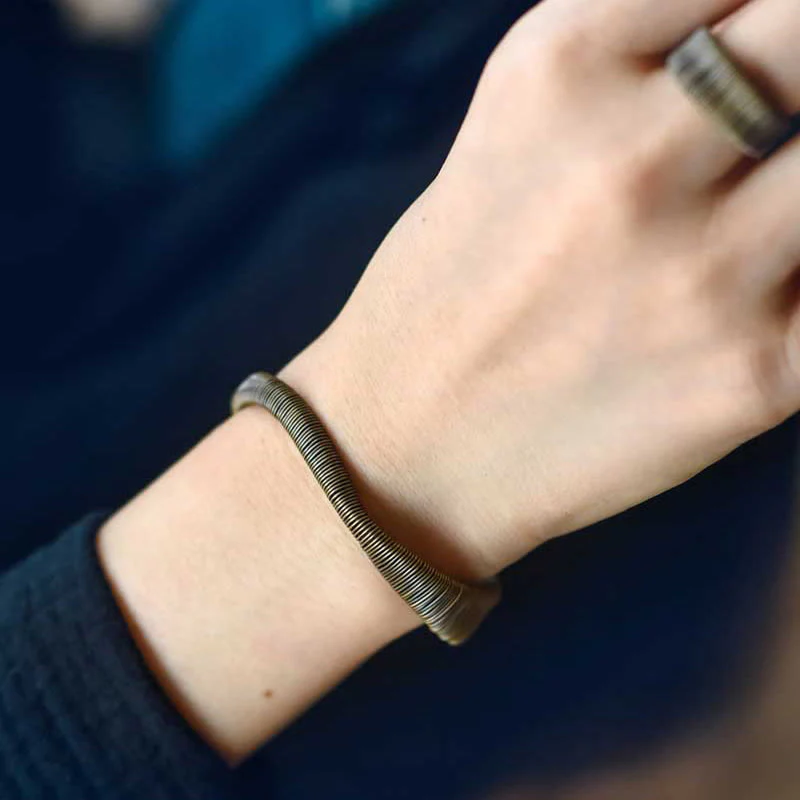 Bracciale regolabile con polsino in ottone e rame, con design semplice, per fortuna e ricchezza, Buddha Stones - Image 10