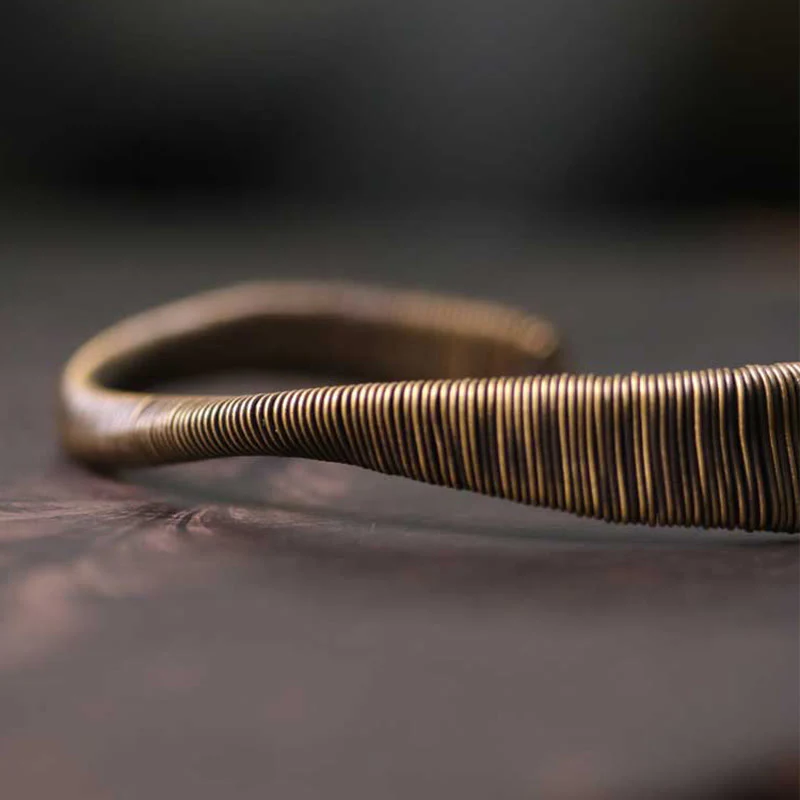 Bracciale regolabile con polsino in ottone e rame, con design semplice, per fortuna e ricchezza, Buddha Stones - Image 11