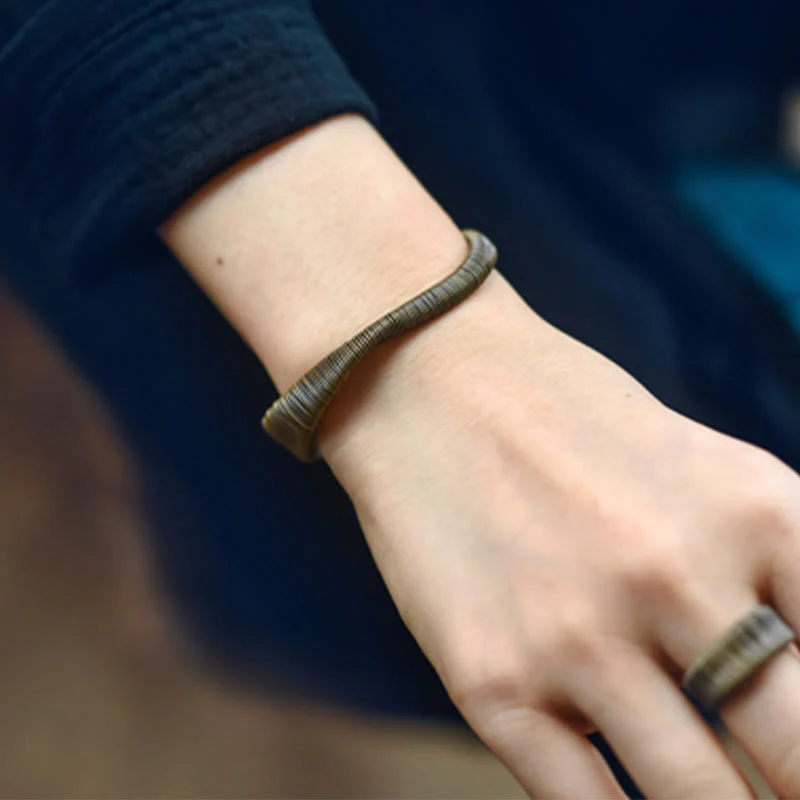 Bracciale regolabile con polsino in ottone e rame, con design semplice, per fortuna e ricchezza, Buddha Stones - Image 12