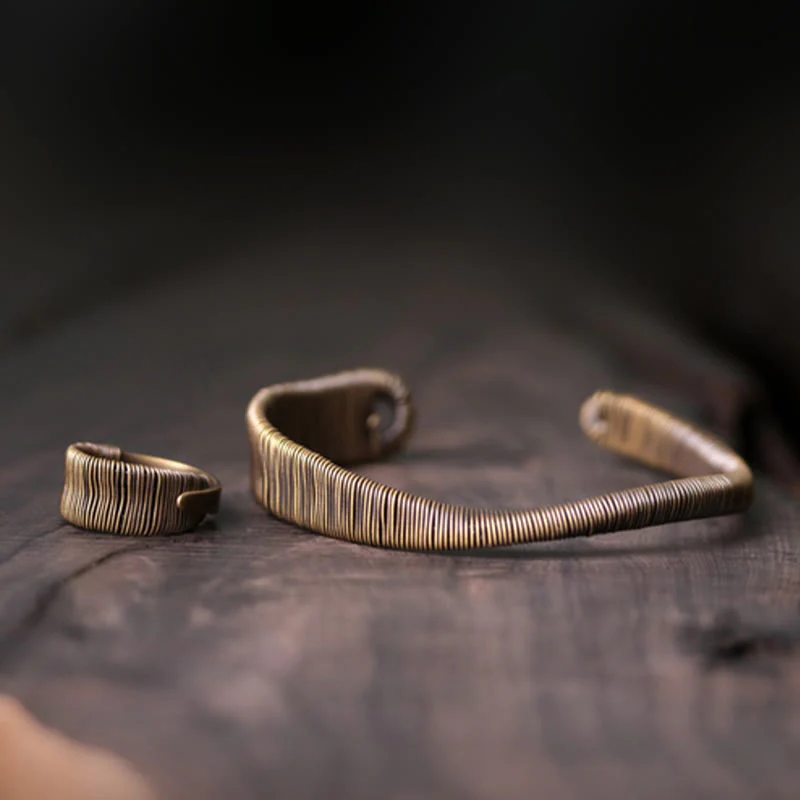 Bracciale regolabile con polsino in ottone e rame, con design semplice, per fortuna e ricchezza, Buddha Stones - Image 13