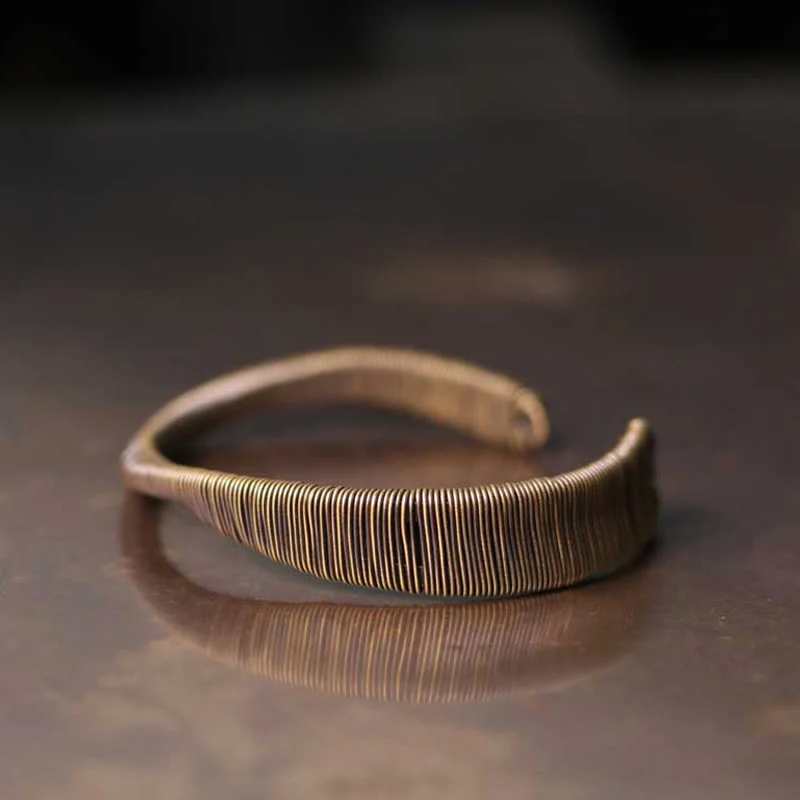 Bracciale regolabile con polsino in ottone e rame, con design semplice, per fortuna e ricchezza, Buddha Stones - Image 3