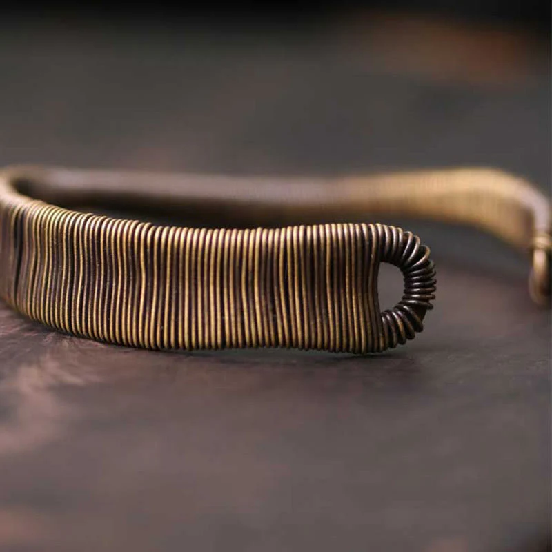 Bracciale regolabile con polsino in ottone e rame, con design semplice, per fortuna e ricchezza, Buddha Stones - Image 4