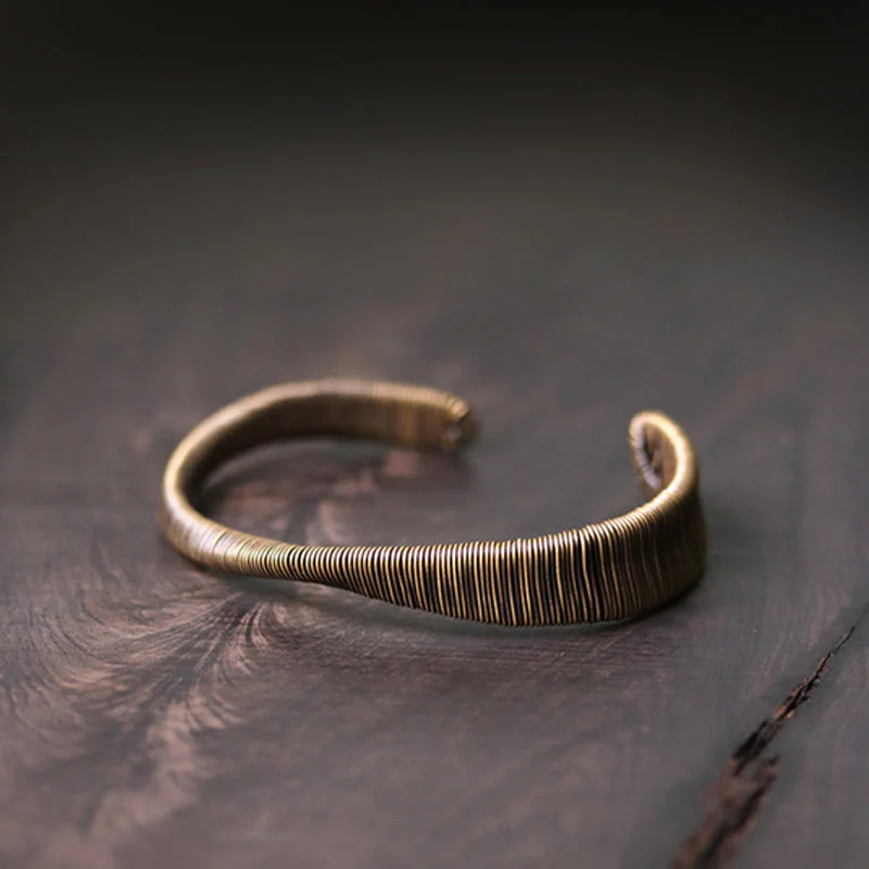 Bracciale regolabile con polsino in ottone e rame, con design semplice, per fortuna e ricchezza, Buddha Stones - Image 6
