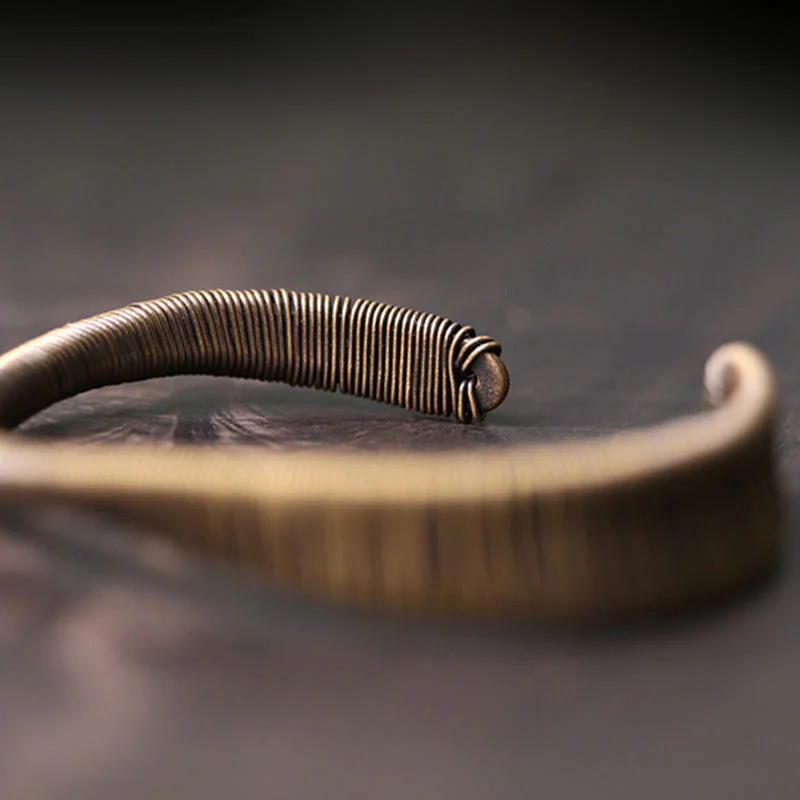 Bracciale regolabile con polsino in ottone e rame, con design semplice, per fortuna e ricchezza, Buddha Stones - Image 7