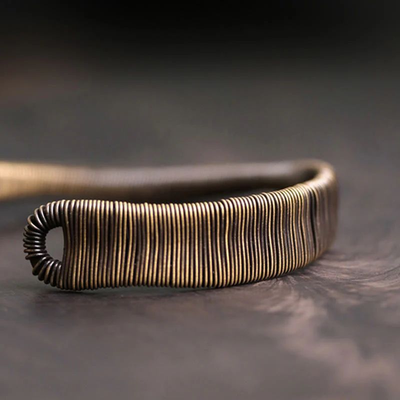 Bracciale regolabile con polsino in ottone e rame, con design semplice, per fortuna e ricchezza, Buddha Stones - Image 8