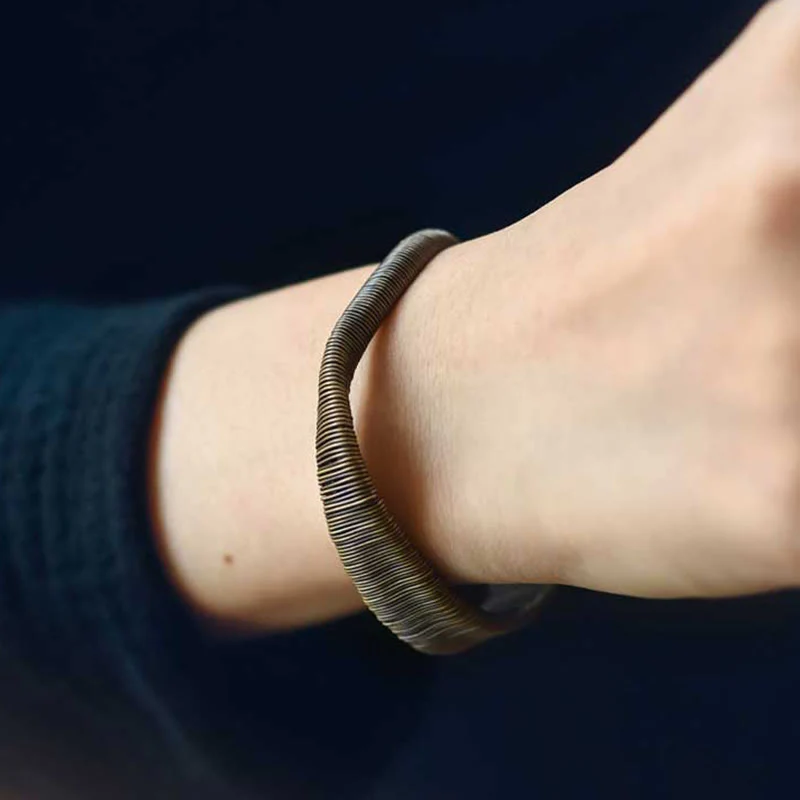 Bracciale regolabile con polsino in ottone e rame, con design semplice, per fortuna e ricchezza, Buddha Stones - Image 9