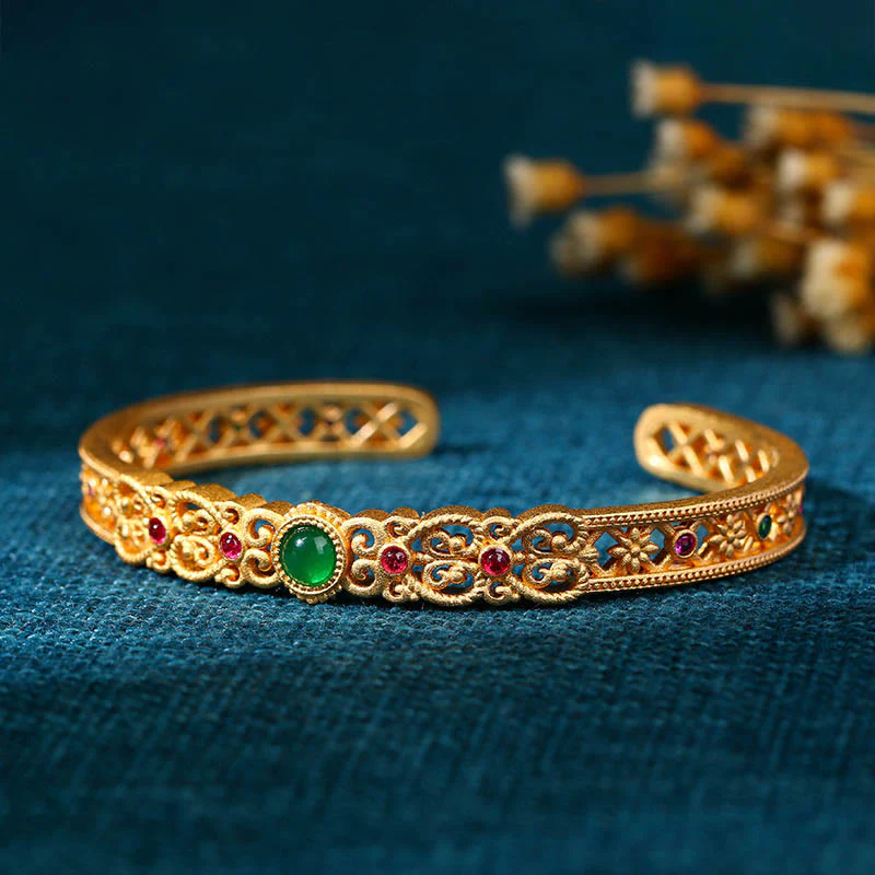 Bracciale rigido Buddha Stones Calcedonio verde 24k placcato oro rame forza polsino - Image 3