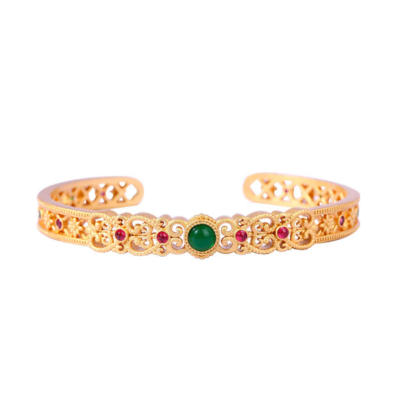 Bracciale rigido Buddha Stones Calcedonio verde 24k placcato oro rame forza polsino - Image 5