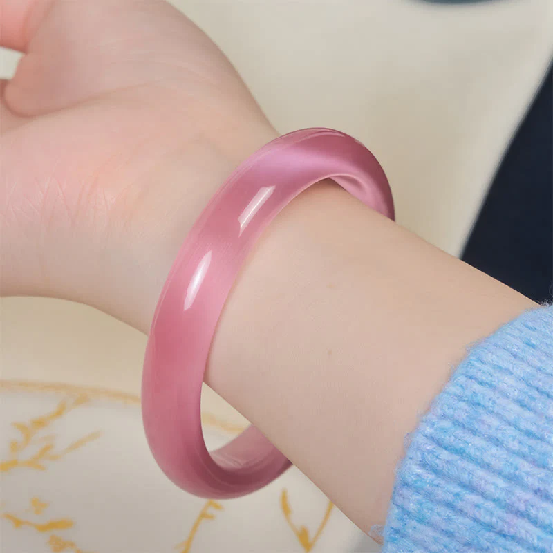 Bracciale rigido Buddha Stones pietra rosa occhio di gatto e ciondolo Peace Love - Image 5