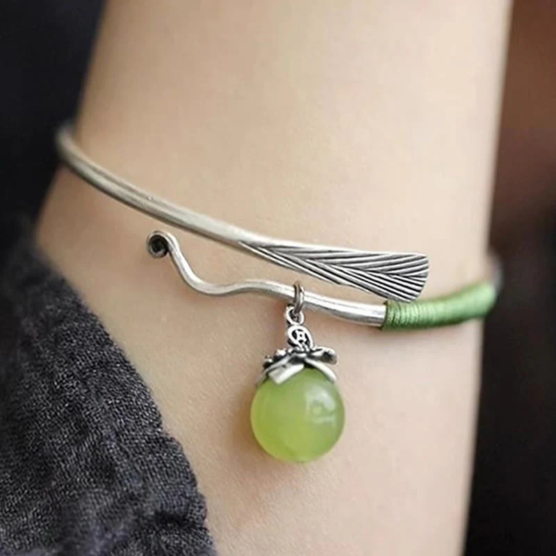 Bracciale rigido con ciondolo in lega di rame Buddha Stones e perline verdi, portafortuna - Image 12