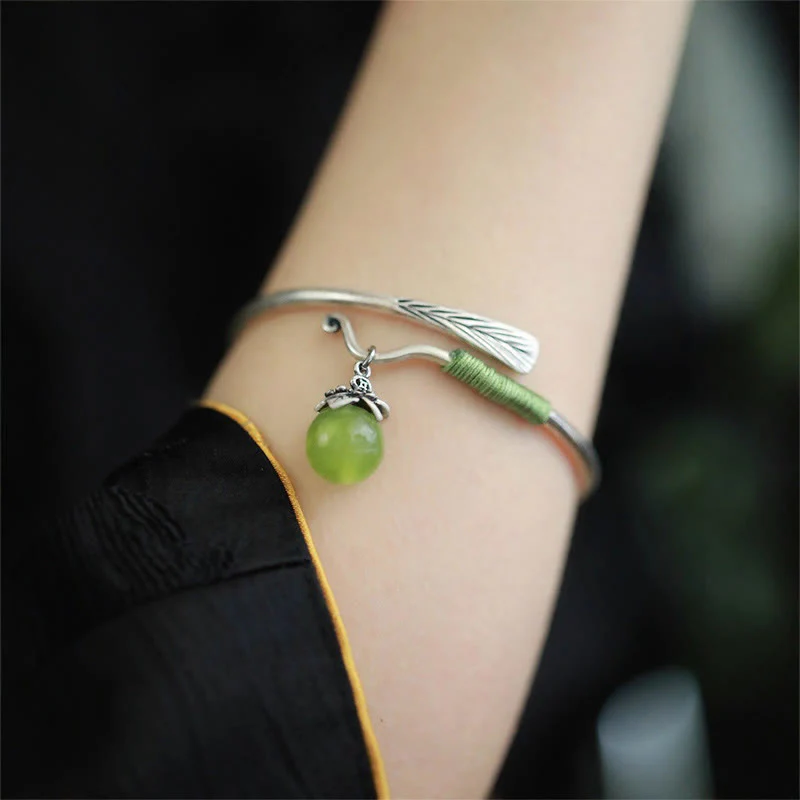 Bracciale rigido con ciondolo in lega di rame Buddha Stones e perline verdi, portafortuna - Image 13