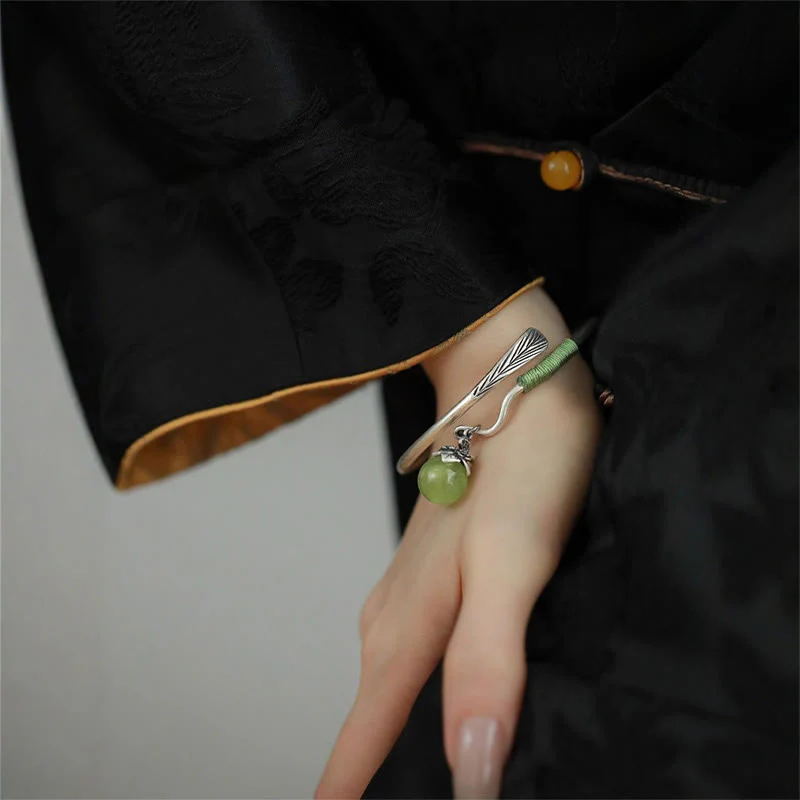 Bracciale rigido con ciondolo in lega di rame Buddha Stones e perline verdi, portafortuna - Image 14