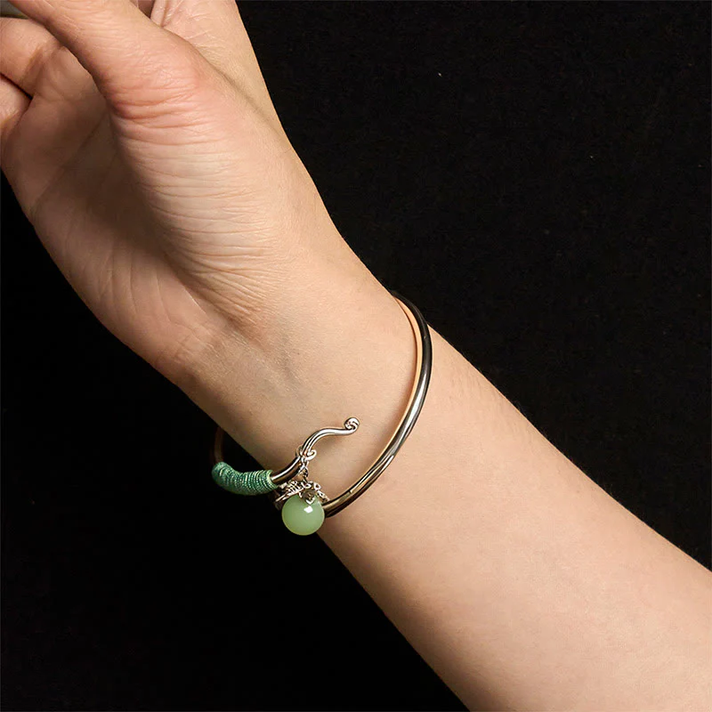 Bracciale rigido con ciondolo in lega di rame Buddha Stones e perline verdi, portafortuna - Image 15