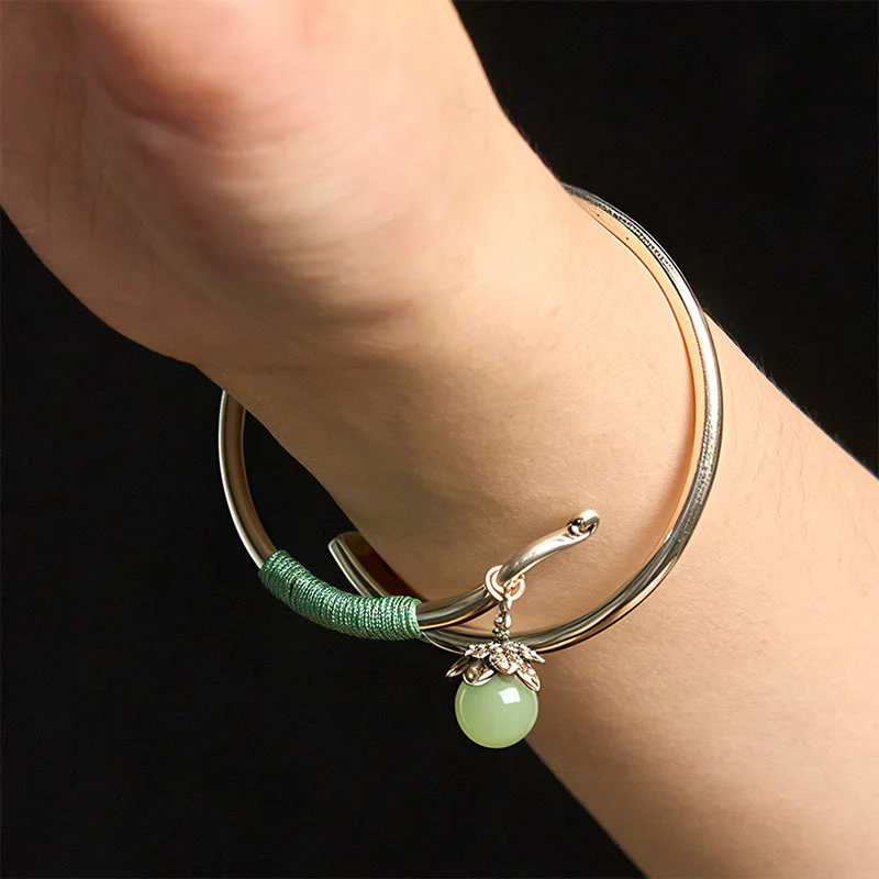Bracciale rigido con ciondolo in lega di rame Buddha Stones e perline verdi, portafortuna - Image 16