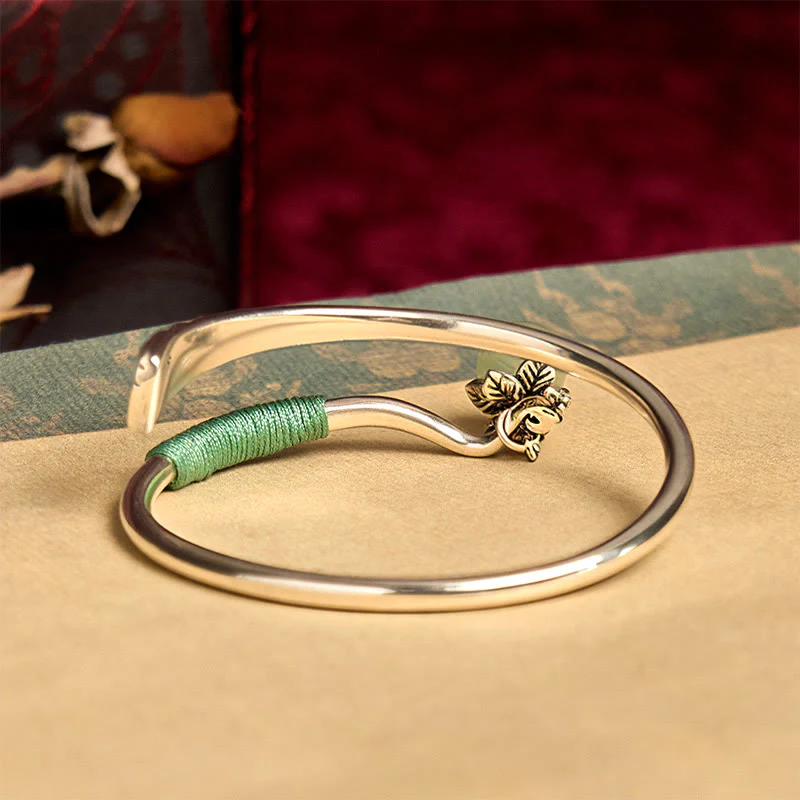 Bracciale rigido con ciondolo in lega di rame Buddha Stones e perline verdi, portafortuna - Image 2